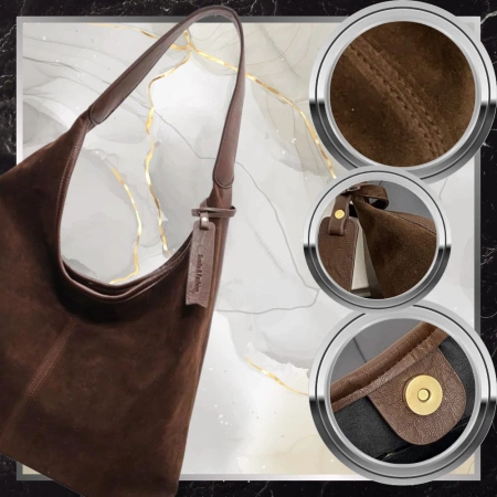 BAD&BAGS geanta de dama din piele geanta maro din piele intoarsa ecologica