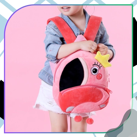 Ghiozdan de pluș pentru copii, pentru preșcolari, cu fermoar, FLAMING