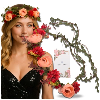 Coronita Bandita Par Flori Trandafiri Rosii Stil Boho