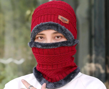 Set barbati: palarie + esarfa, tunel termoizolant rosu
