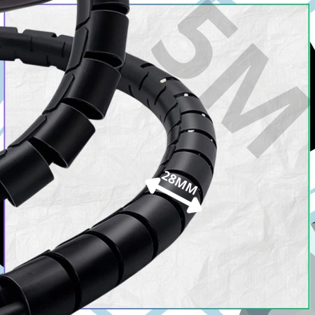 Husă de cablu spiralată 5m, organizator negru pentru cabluri și fire