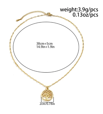 Colier de aur, otel chirurgical elegant, pandantiv copac