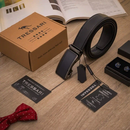 TRESSARI centura automata barbati 115cm piele naturala pentru pantaloni, neagra