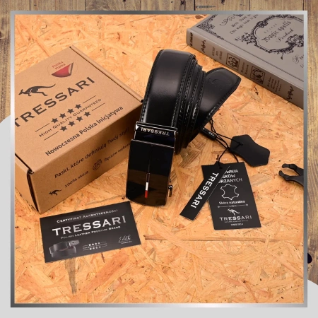 Curea neagră pentru pantaloni TRESSARI pentru bărbați, 120 cm, automată, din piele