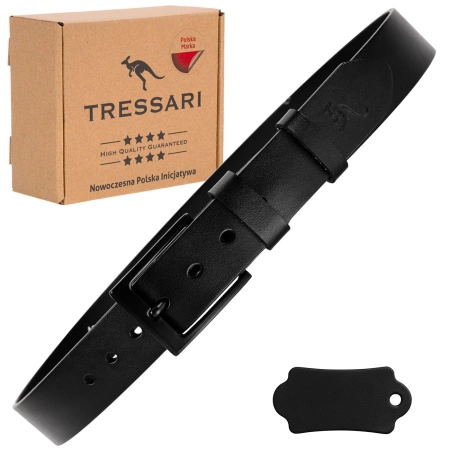 Curea din piele pentru bărbați TRESSARI, piele naturală, 120 cm, neagră, pentru pantaloni