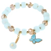 Bratara de dama albastra cu margele cu pandantiv fluture pe o banda elastica