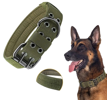 Tactic guler de câine verde reglabil dublu rând XL guler de câine