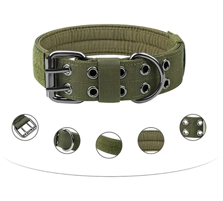 Tactic guler de câine verde reglabil dublu rând XL guler de câine