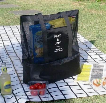 LUNCH BOX plajă geantă de umăr termică dublu negru