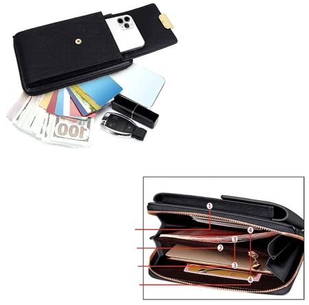 Pocheta mini dama, portofel din piele, husa telefon