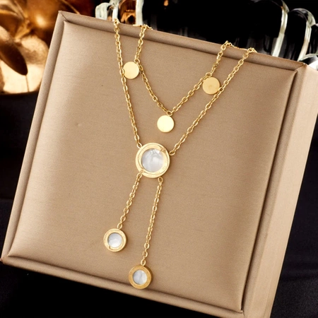 Colier de aur din oțel chirurgical cu inele duble placate cu aur