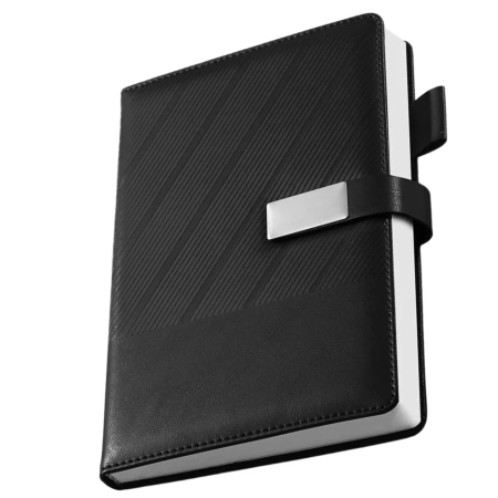 Notes, caiet cu fermoar, planner, jurnal A5, negru, elegant.