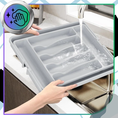 Organizator sertar tacâmuri, gri, inserție extensibilă