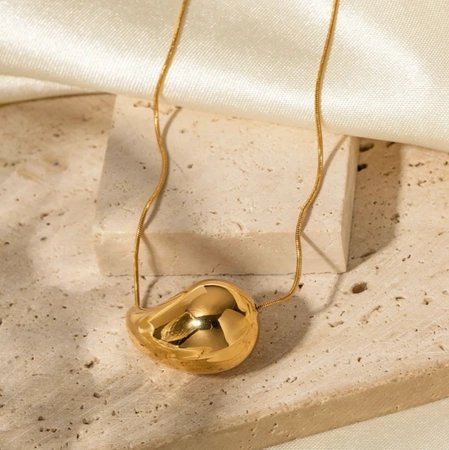 Colier de damă din oțel chirurgical auriu în formă de lacrimă, placat cu aur