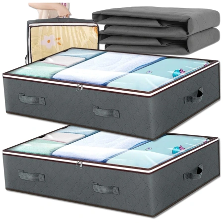 Organizator de dulap pentru lenjerie de pat, set de 2 piese, geantă gri, mare, 100x50cm