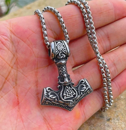 Colier bărbătesc argint Hammer of THOR MJOLNIR, oțel