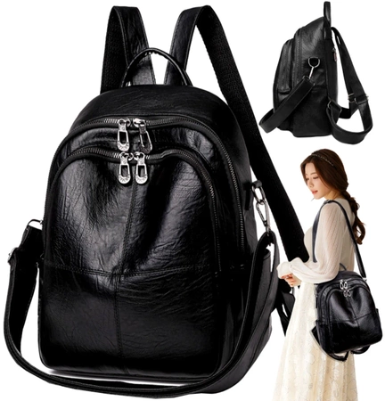 Rucsac elegant din piele A4, spatios, negru