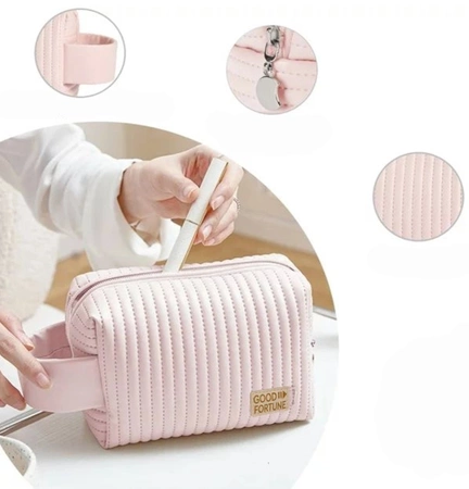 Geanta cosmetica patrata, organizator elegant cu maner din piele ecologica