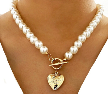 Colier de perle, choker, perle, inimă, secretară