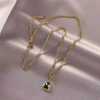 Colier elegant din aur, otel chirurgical, zircon verde, lant