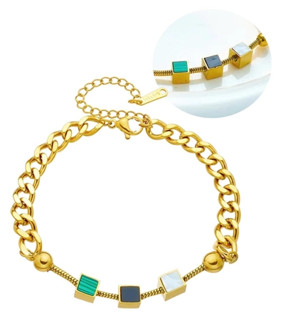 Bratara din aur, otel chirurgical, lant, cuburi, patrate