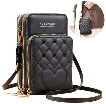 Geantă de damă tip portofel, matlasată cu inimă