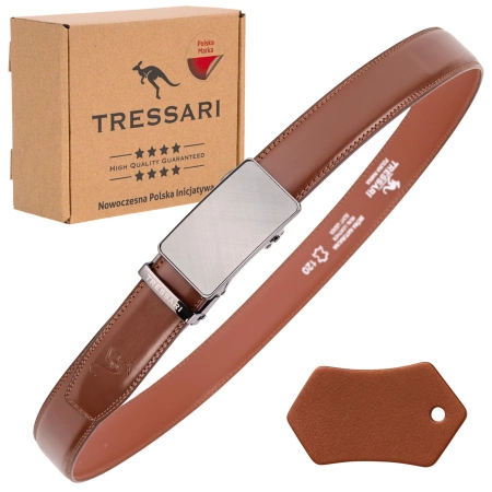 Curea bărbătească din piele maro TRESSARI pentru pantaloni 120 cm automată