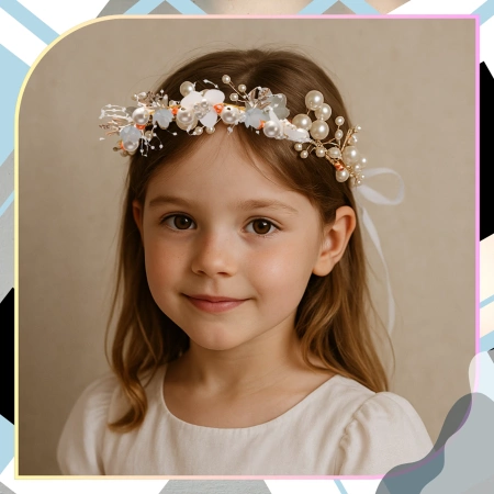 Bandita copii auriu tiara alb Coroniță zirconi perle