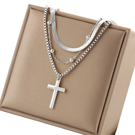 Colier elegant cu cruce din oțel chirurgical multi-argintiu