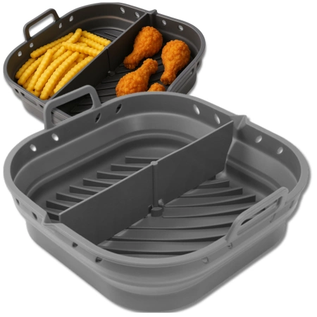 Inserție din silicon pentru friteuză cu aer, tavă de copt reutilizabilă, gri