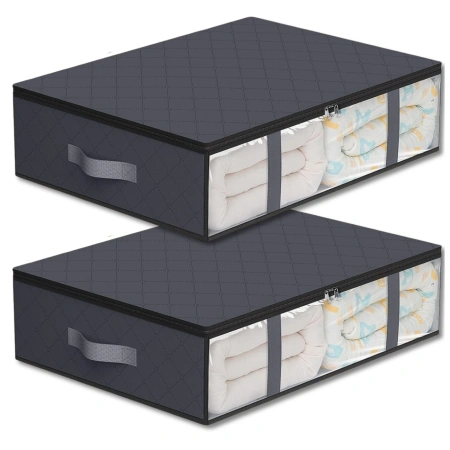 Organizator de dulap pentru lenjerie de pat set de 2 saci mari gri 60x45cm