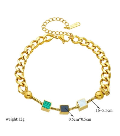 Bratara din aur, otel chirurgical, lant, cuburi, patrate