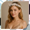 Bandita copii auriu tiara alb Coroniță zirconi perle