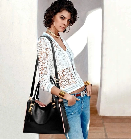 Geanta shopper dama, piele ecologica neagra