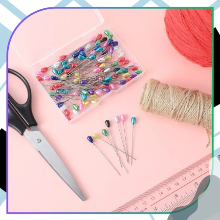 Ace și ace de croitorie cu cap în formă de lacrimă, 55 mm, set de 50, colorate