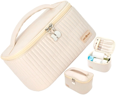 Geanta cosmetica patrata, organizator luminos, elegant din piele ecologica