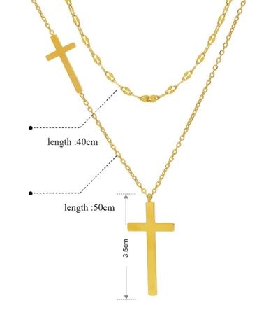 Colier dublu din aur, cruci elegante, delicate din otel chirurgical