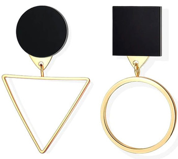 Cercei geometrici de dama din aur negru