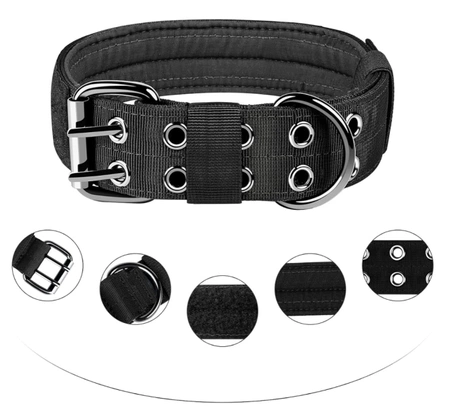Tactic negru reglabil dublu rând XL guler de câine
