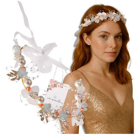 Bandita copii auriu tiara alb Coroniță zirconi perle