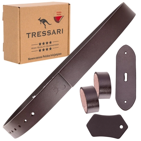 Curea din piele maro TRESSARI 120cm pentru pantaloni fără cataramă, piele naturală