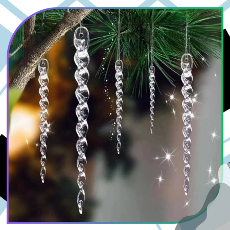 Globuri de Crăciun în formă de țurțur, pandantiv, 12 buc., 15 cm, transparente