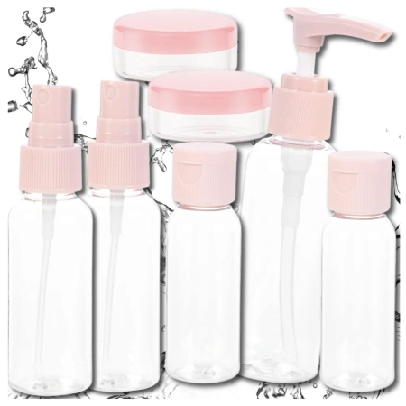 Set sticle de voiaj 8 piese pentru cosmetice, roz