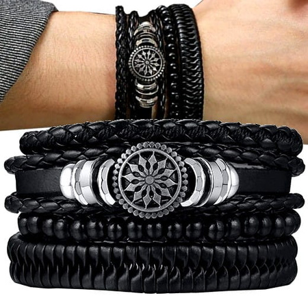 Set brățări punk black rock din piele