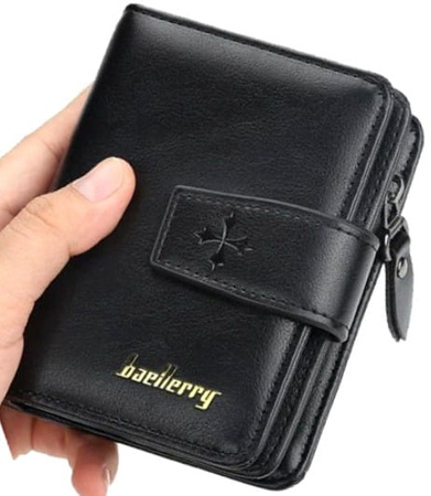 Portofel barbatesc elegant din piele cu inchizator, negru