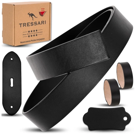 Curea din piele TRESSARI 120cm neagră pentru pantaloni fără cataramă, piele naturală