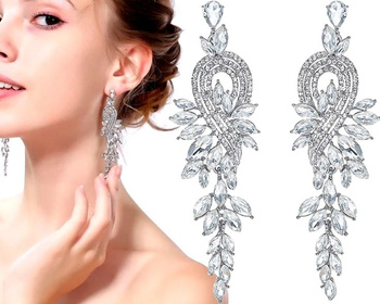 Cercei nunta argint, zirconiu lung, cristale pentru nunta