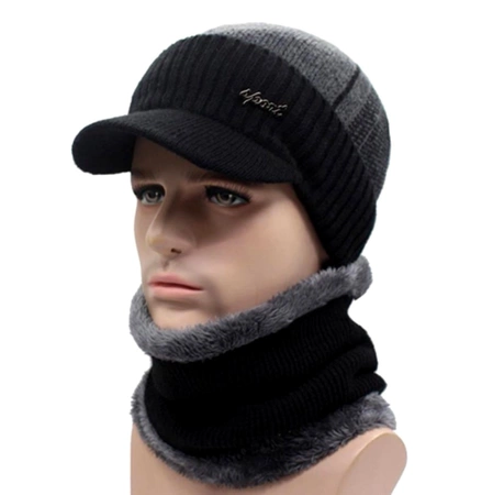 Set de iarna: sapca baseball + cos de fum, tunel izolat barbatesc