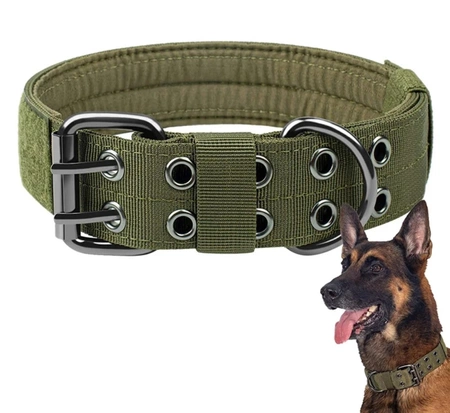 Tactic guler de câine verde reglabil dublu rând XL guler de câine