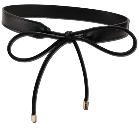 Curea de piele de damă cu talie îngustă legată elegant negru